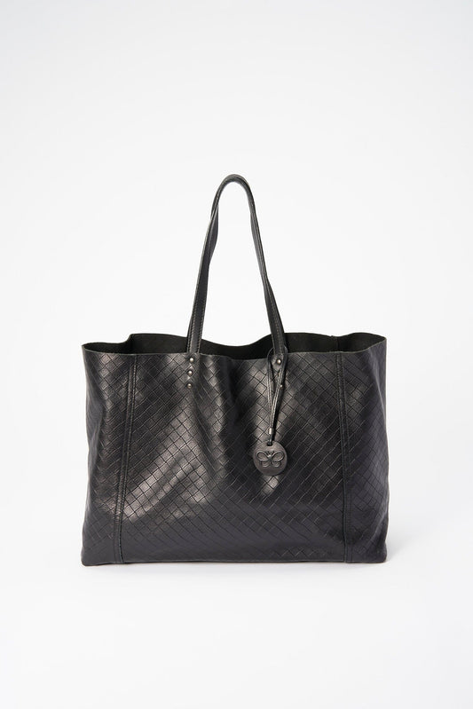 Bottega Veneta Black Leather Tote Bag with Butterfly Charm