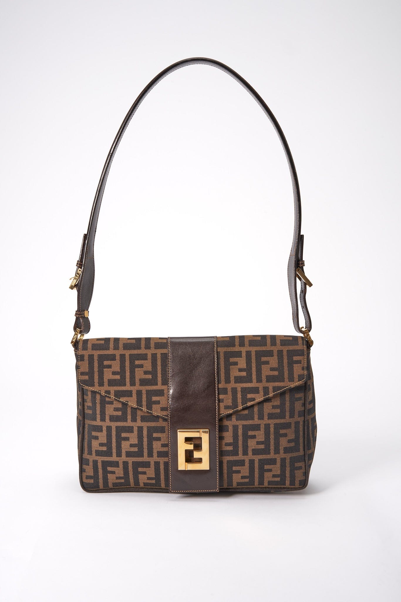 FENDI Zucca Brown Canvas Leather Vintage Shoulder Bag