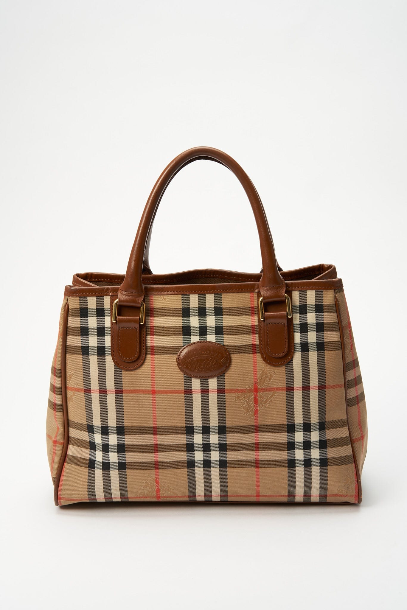 Bolso vintage burberry con adornos de cuero bronceado