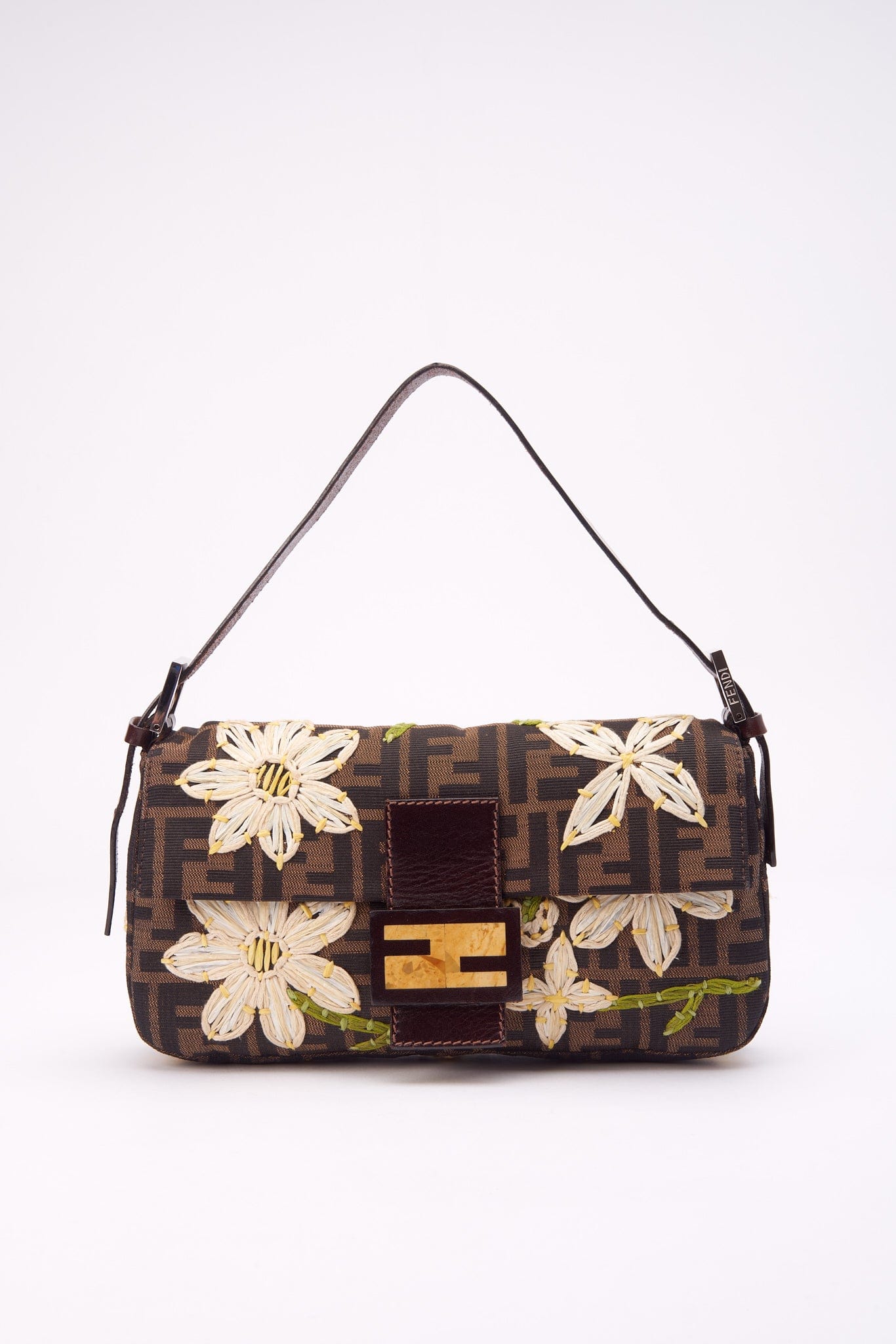 Vintage Fendi Zucca Baguette With Embroidered Flowers – The Hosta