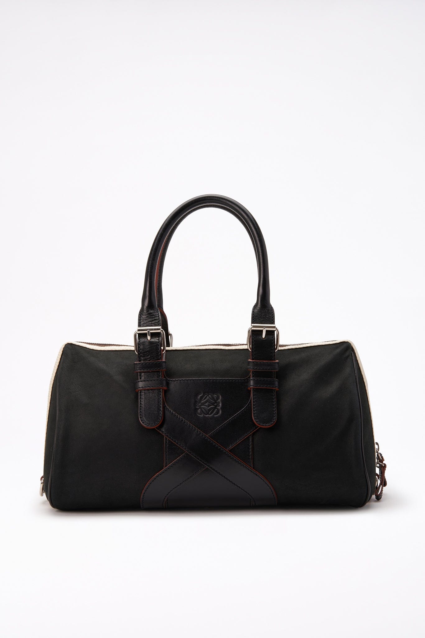 Vintage Loewe Black strukturierte Leder -Crossbody -Tasche