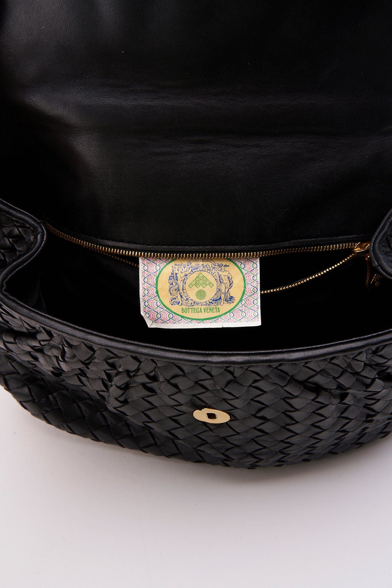 Vintage Bottega Veneta Black Intrecciato Leather Top Handle Bag