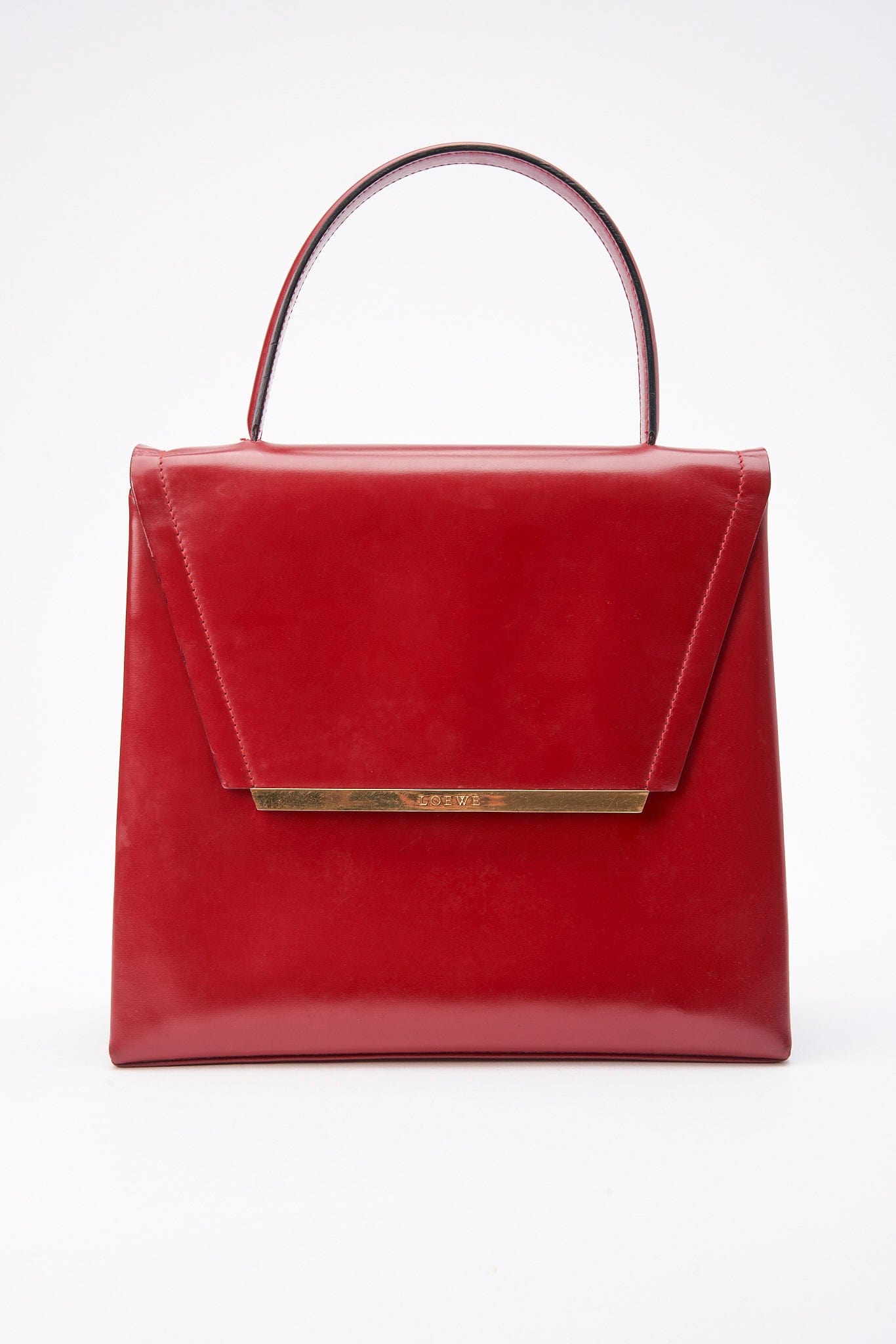 Vintage Loewe Red Leather Top Handle Bag