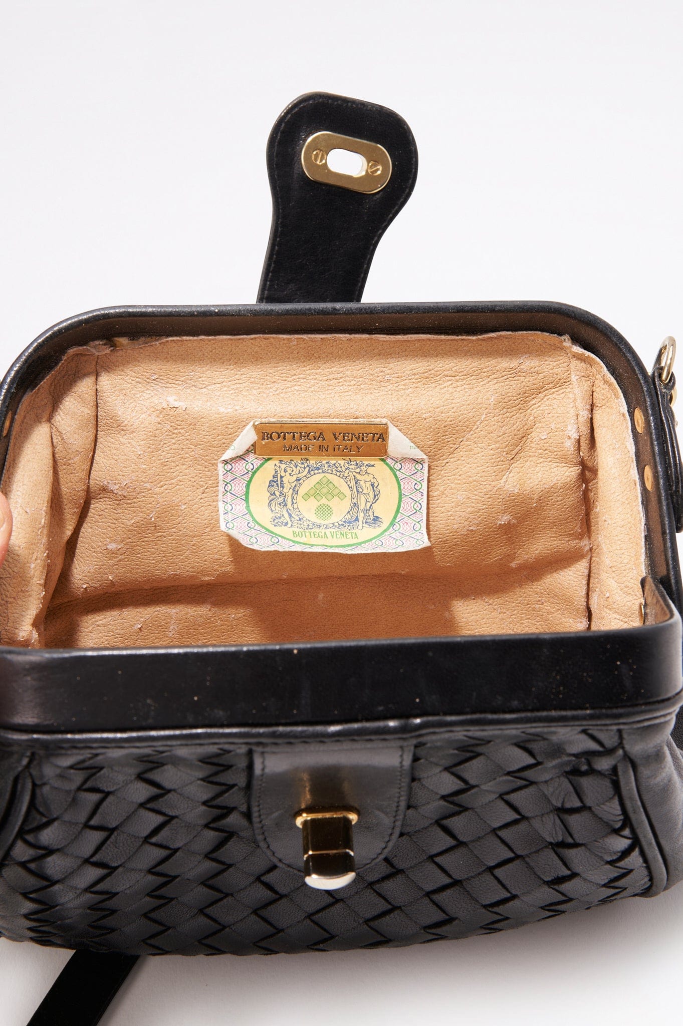 Vintage Bottega Veneta Black Intrecciato Leather Crossbody Bag