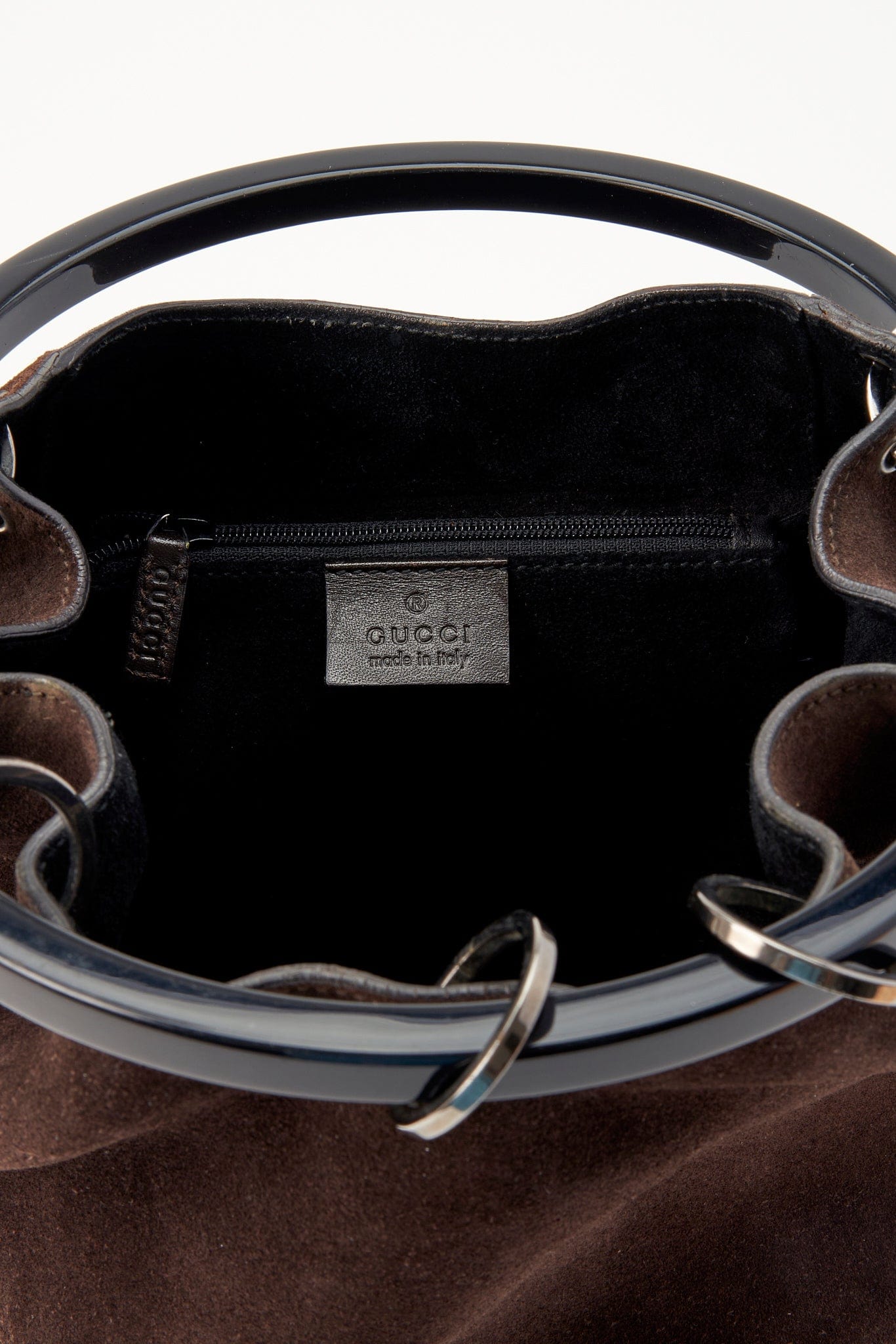 Gucci Brown Suede Shoulder Bag with Loop Resin Handle