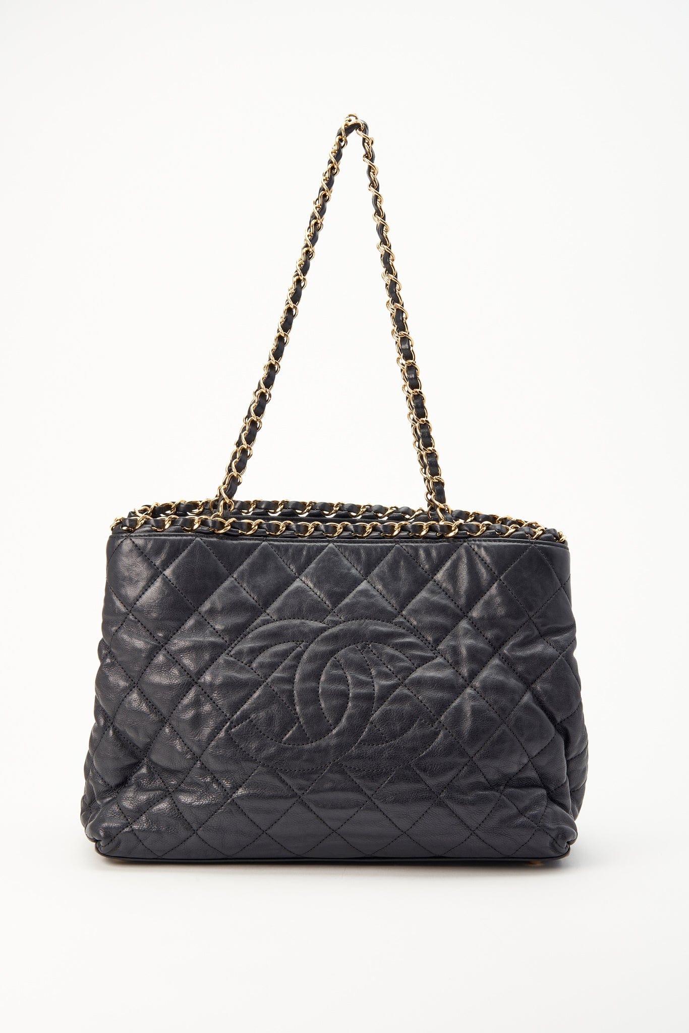 Chanel Black Leather Quilted Chain Tote Bag - Main Image
