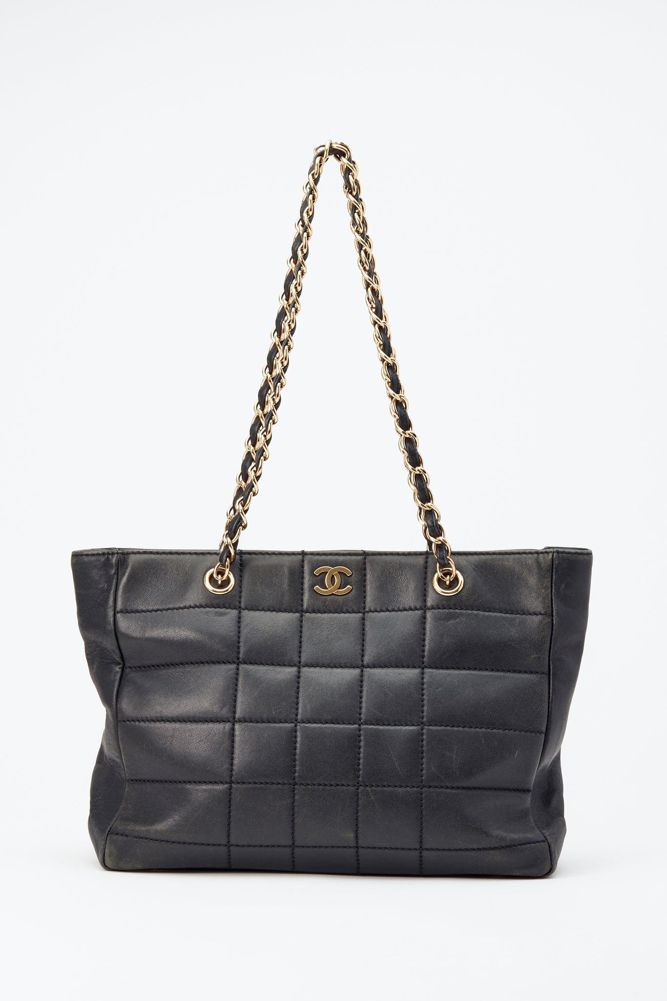 Chanel Black Leather Chocolate Tote Bag With Chain Handles – The Hosta