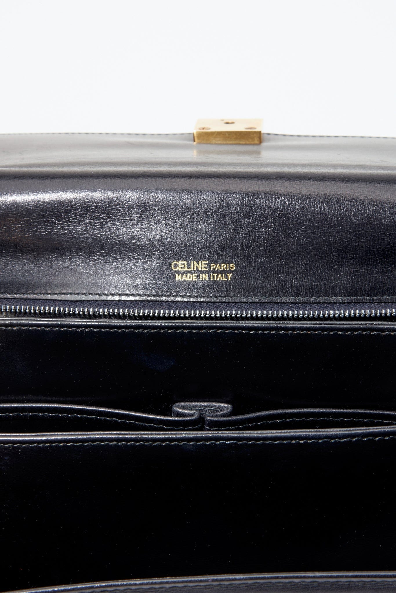 Vintage Celine Black Leather Triomphe Box Bag