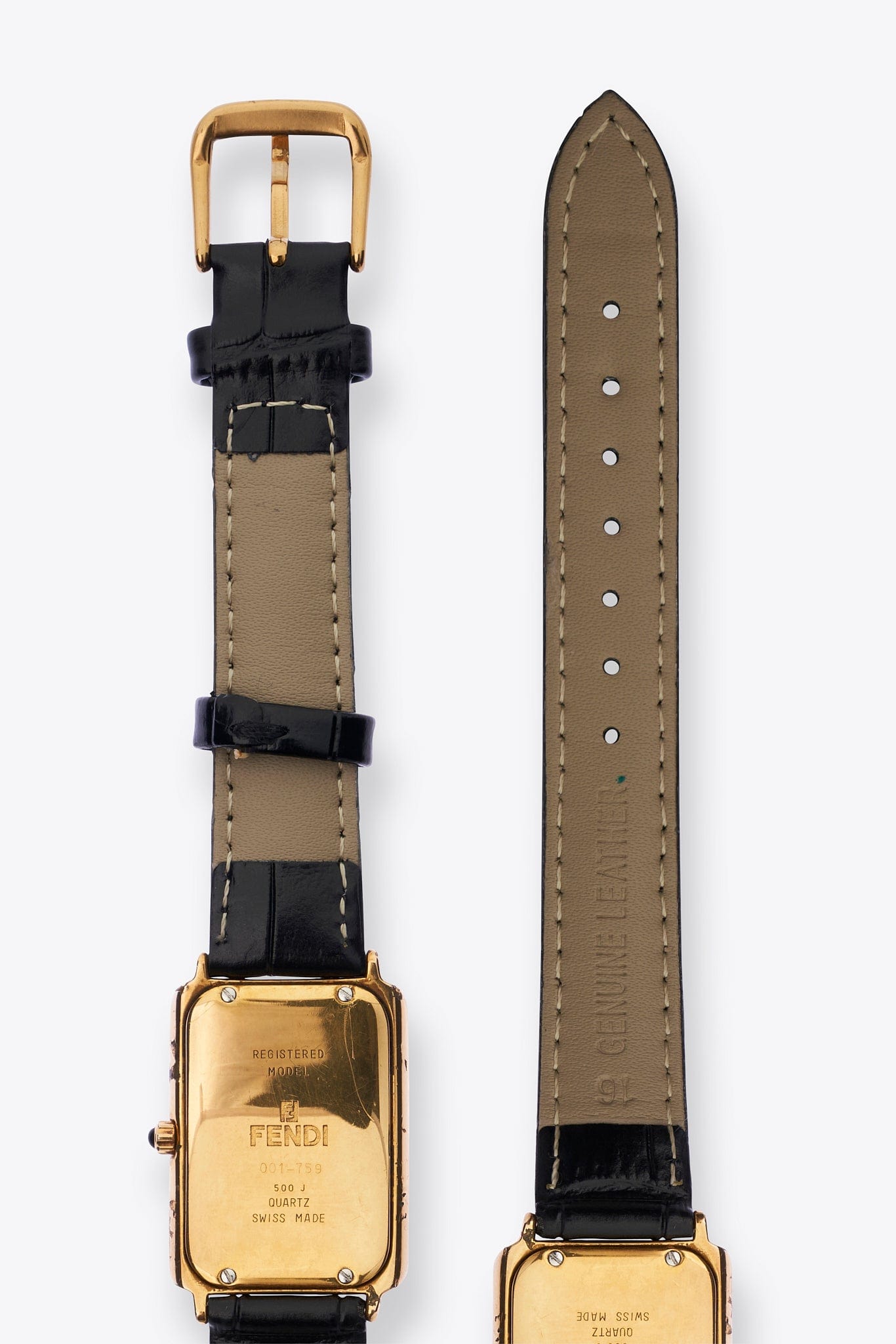 Vintage Fendi Gold Plated Watch with Black Croc Leather Strap