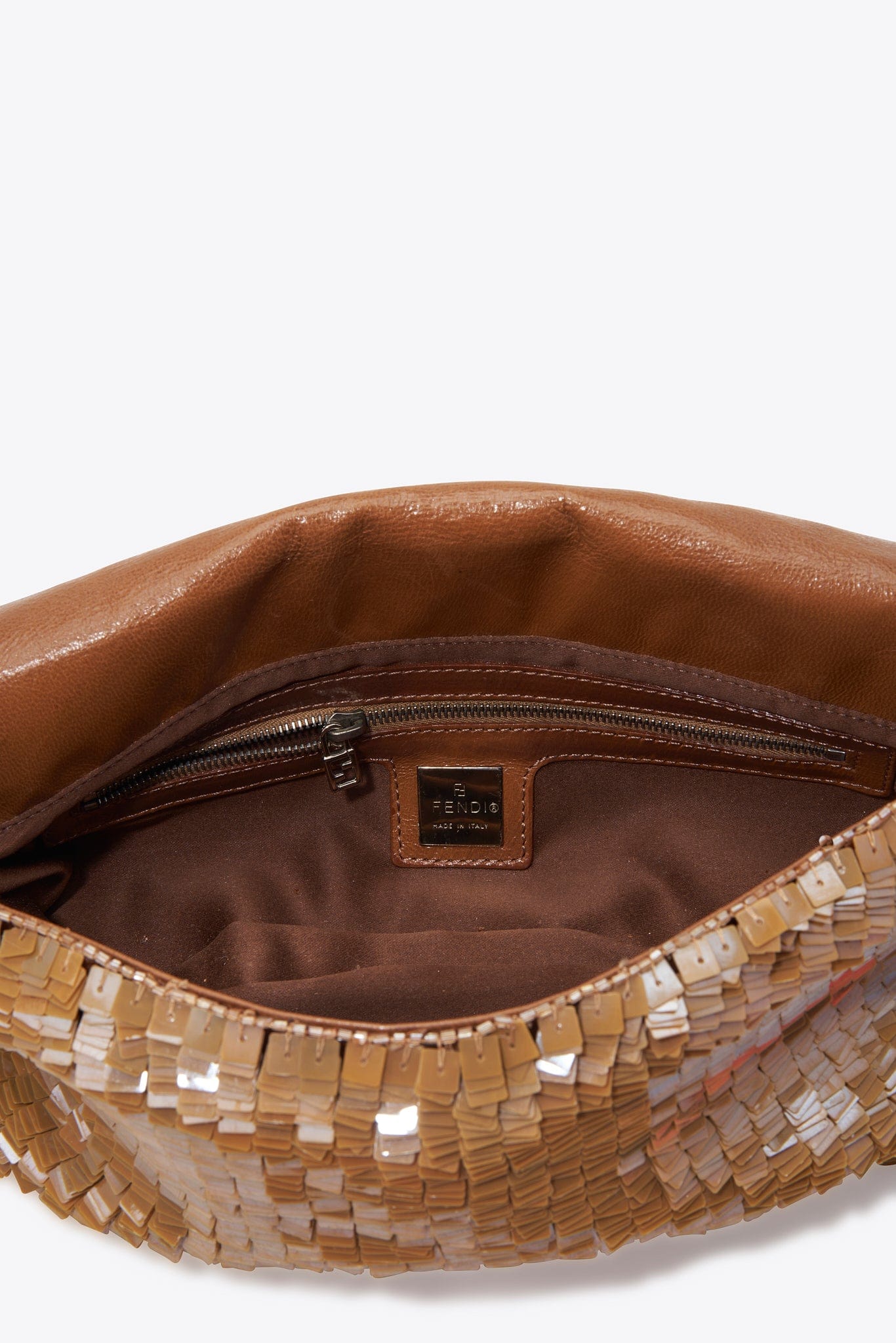 Vintage Fendi Beige and Tan Sequin Beaded Baguette Bag