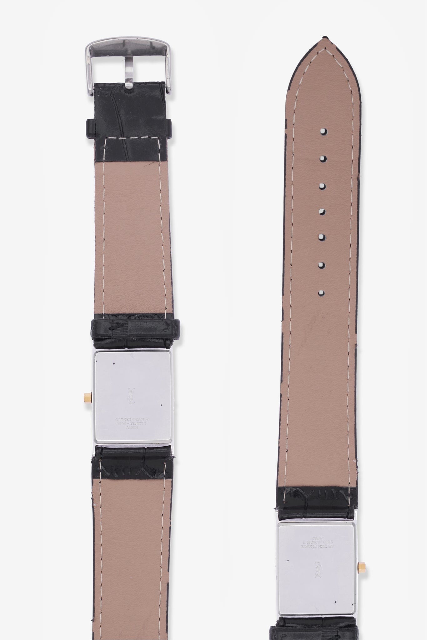 Vintage YSL Gold and Silver Plated Watch with Black Leather Strap