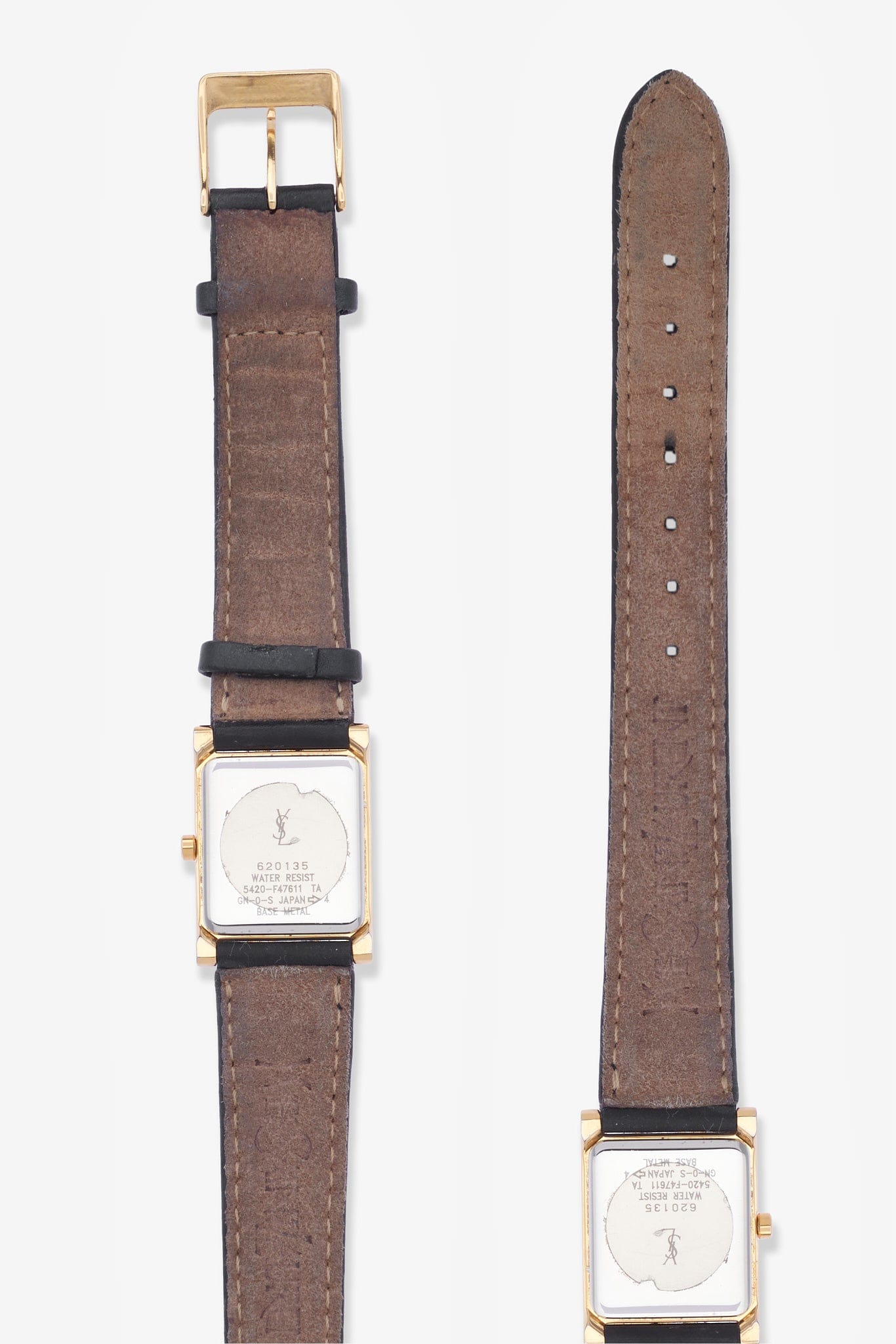 Vintage YSL Gold and Silver Plated Watch with Black Leather Strap