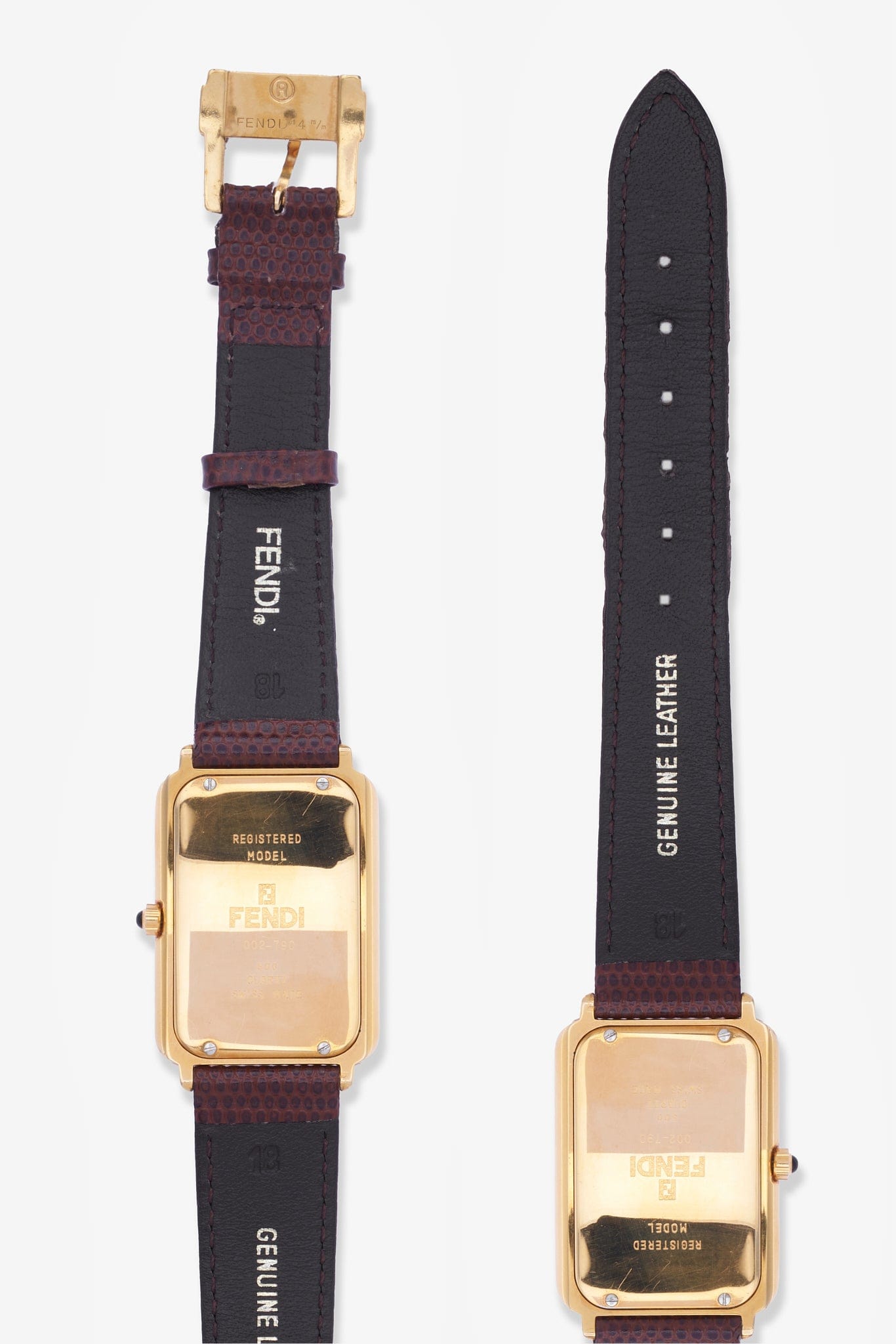 Vintage Fendi Gold Plated Watch with Brown Lizard Leather Strap