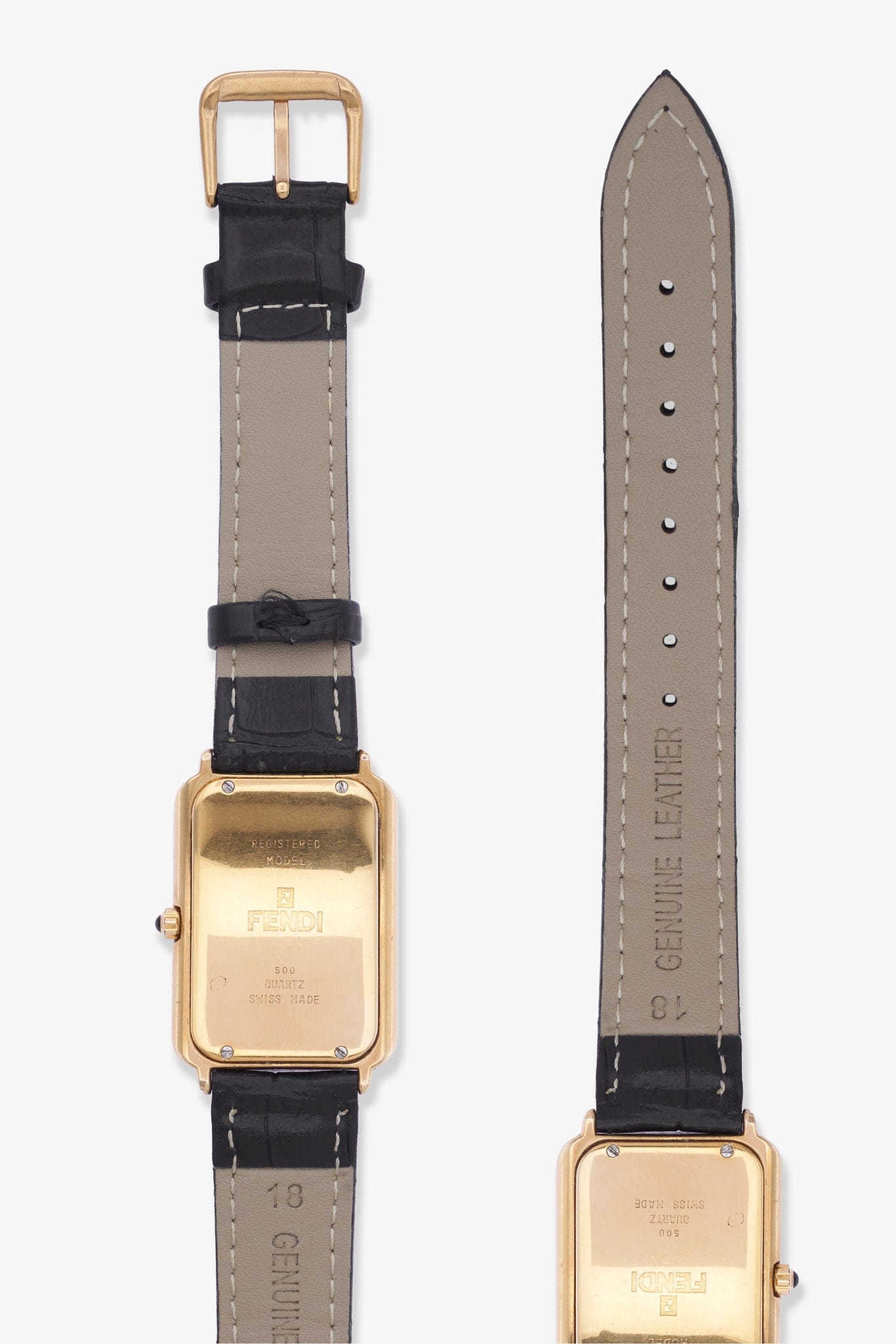 Vintage Fendi Gold Plated Watch with Black Croc Leather Strap