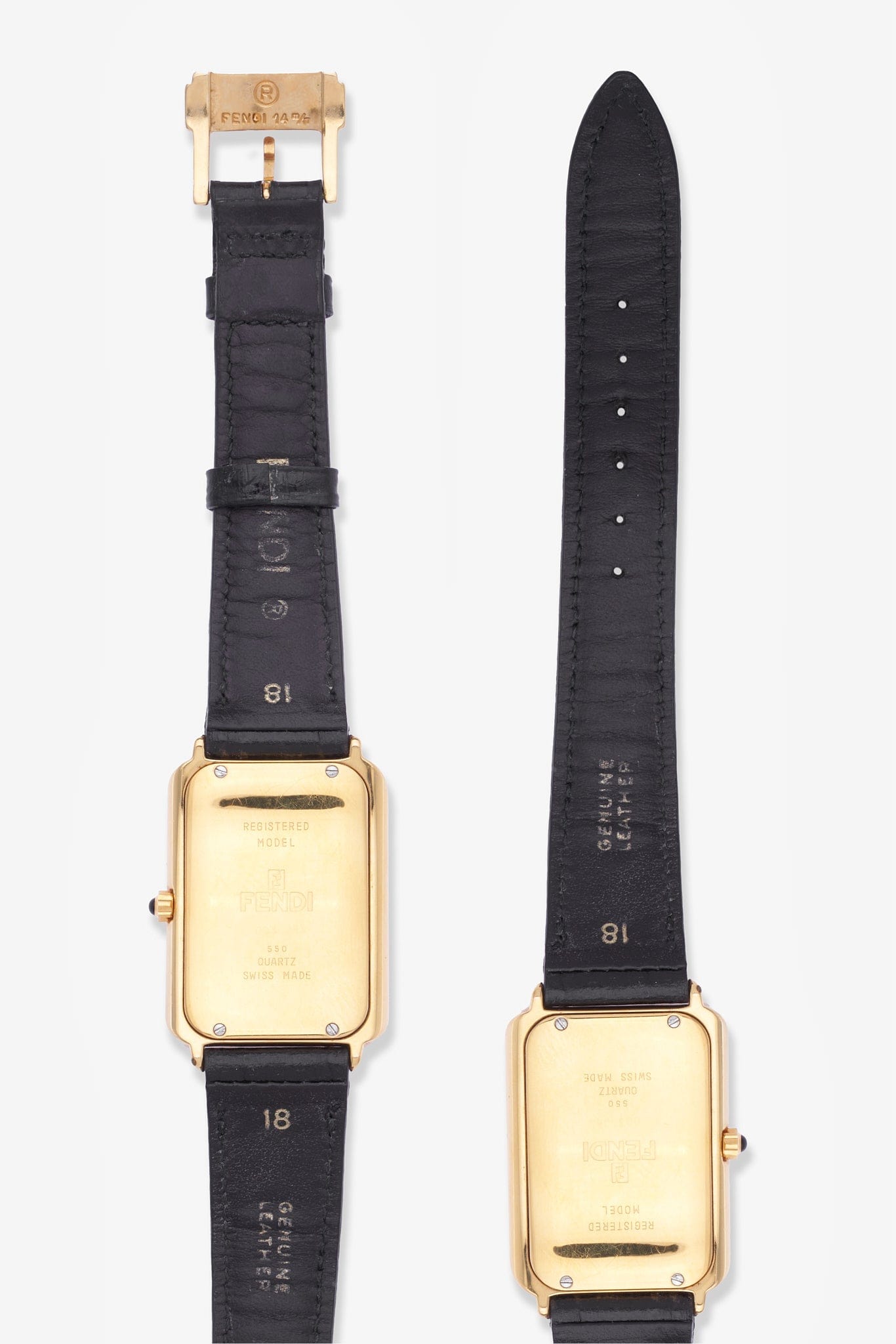 Vintage Fendi Gold Plated Watch with Black Leather Strap