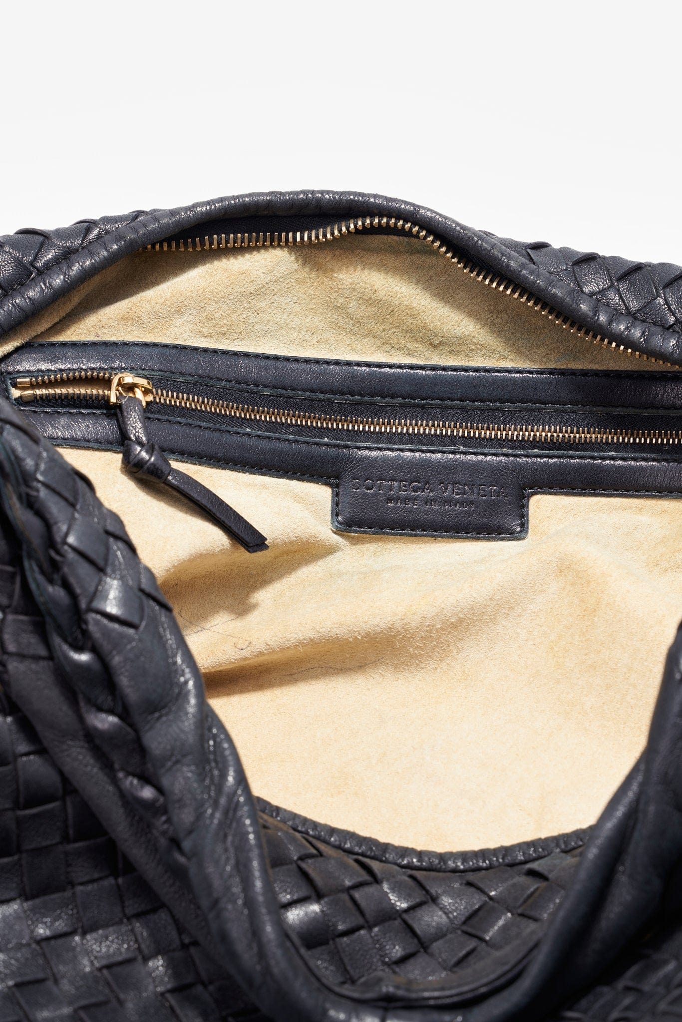 Vintage Bottega Veneta Black Intrecciato Leather Hobo Shoulder Bag