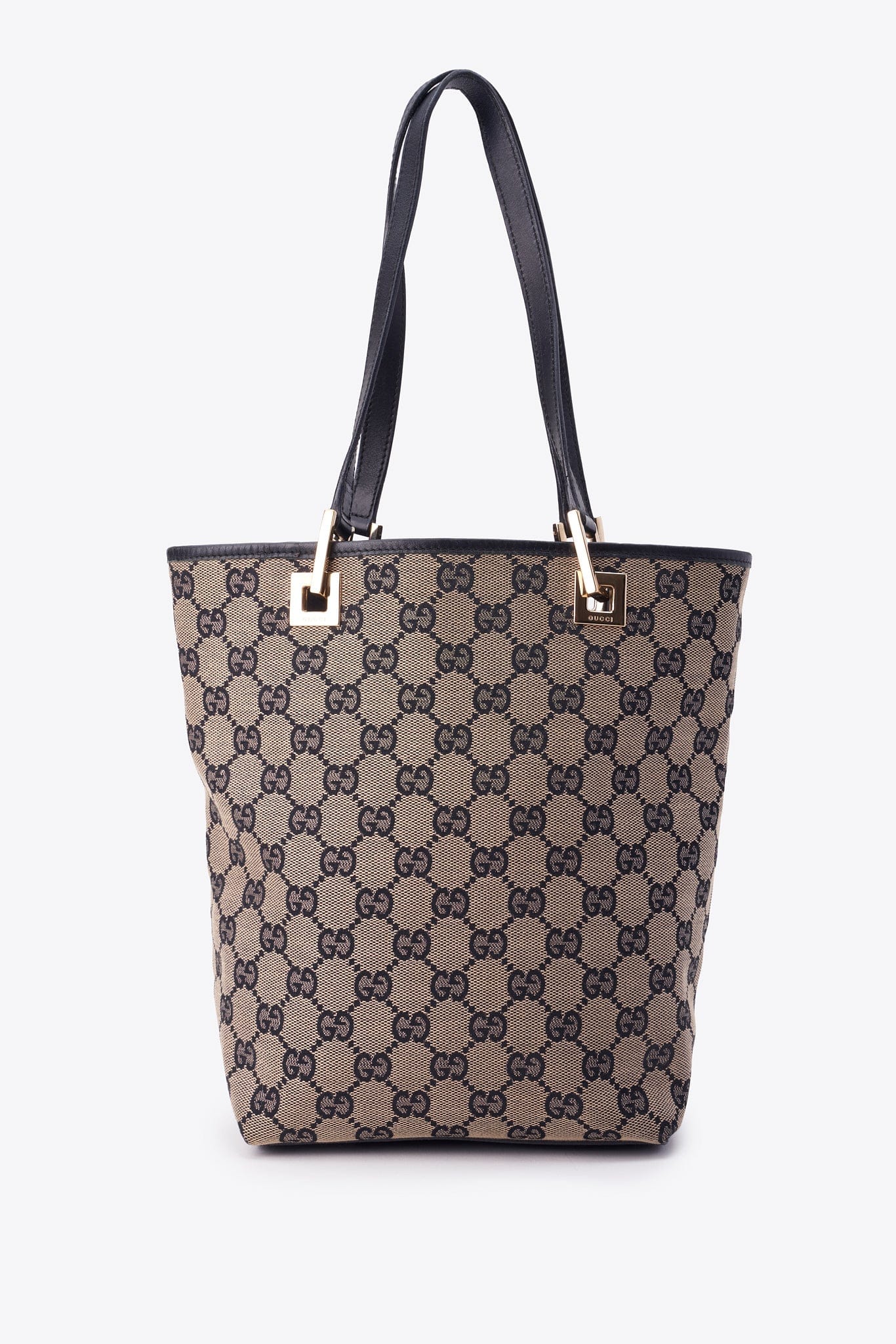 Vintage Gucci Monogram Tote Bag with Black Leather Trim – The Hosta