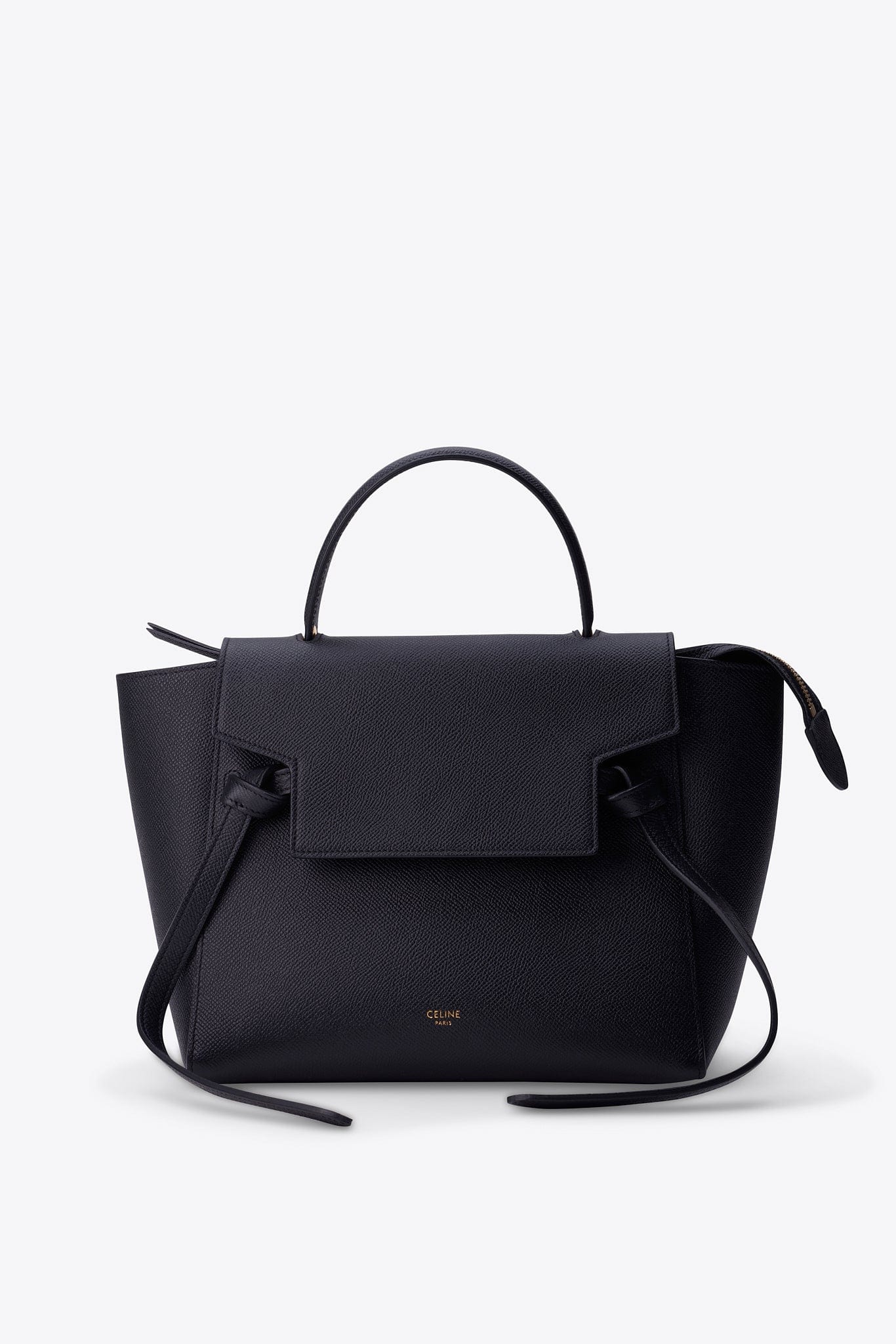 Celine Black Textured Leather Crossbody Belt Bag with Gold