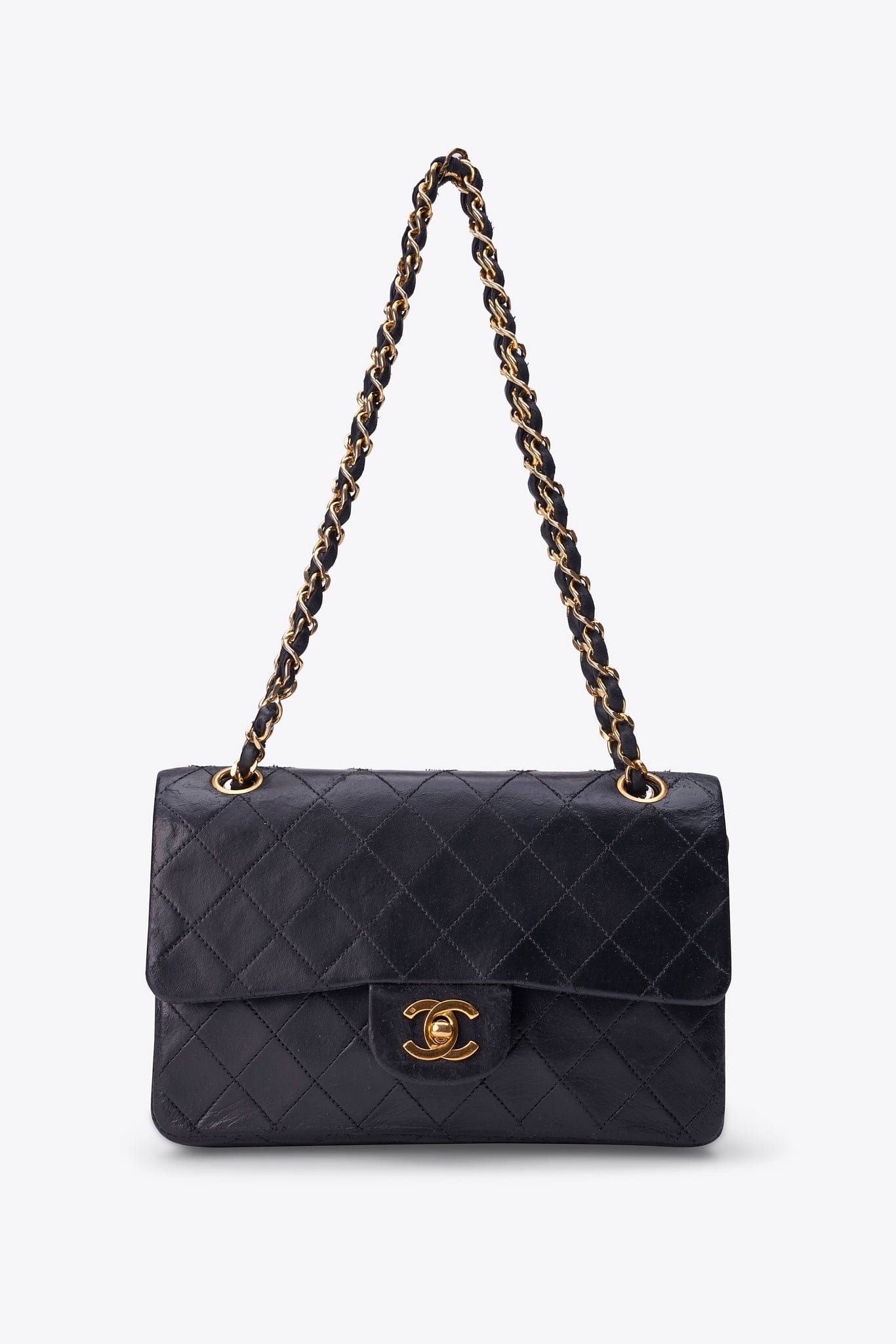 Vintage Chanel Classic Double Valm Sac petit cuir en peau d'agneau