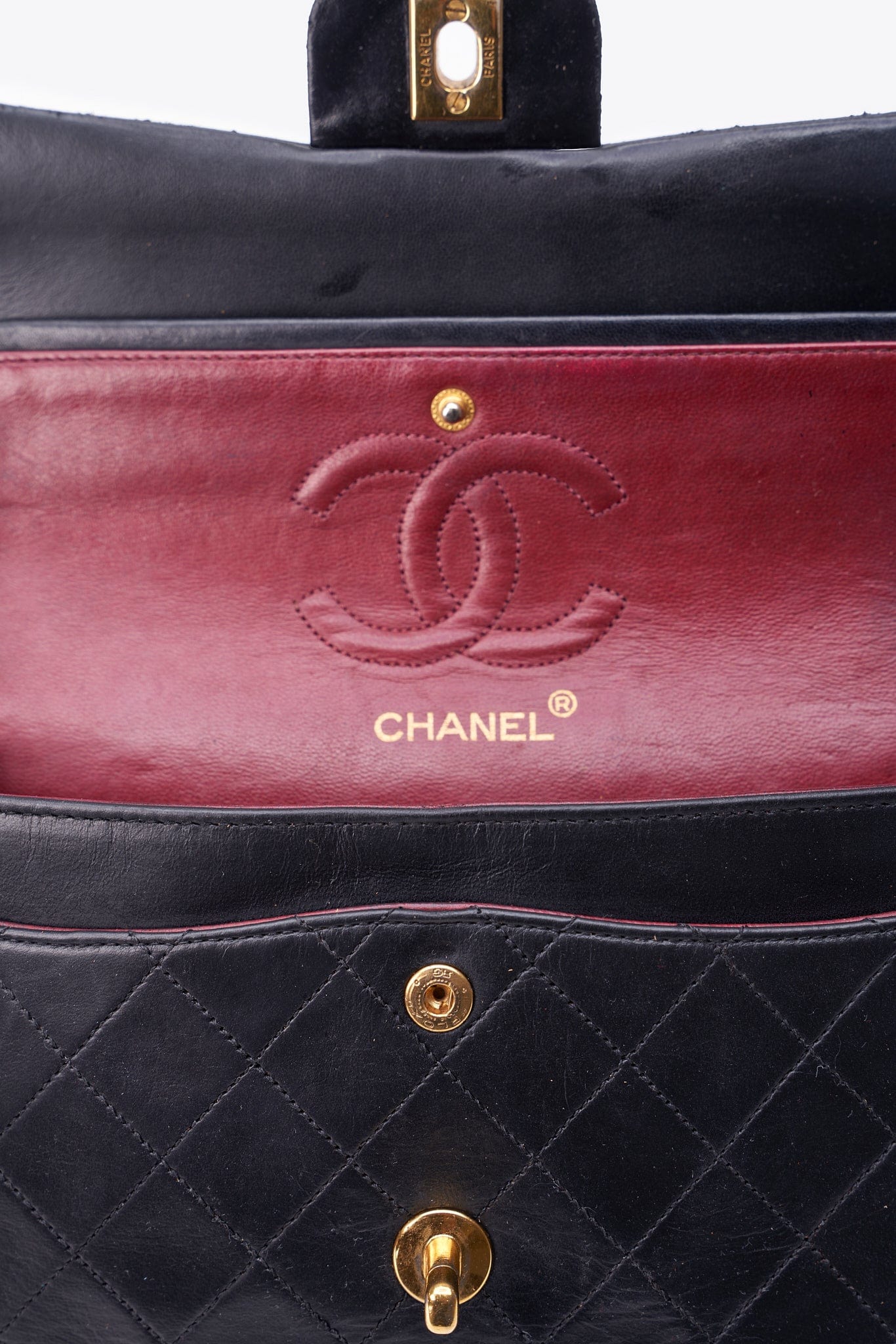 Vintage Chanel Small Classic Double Flap Bag Black Lambskin Leather With 24k Gold Plated Hardware