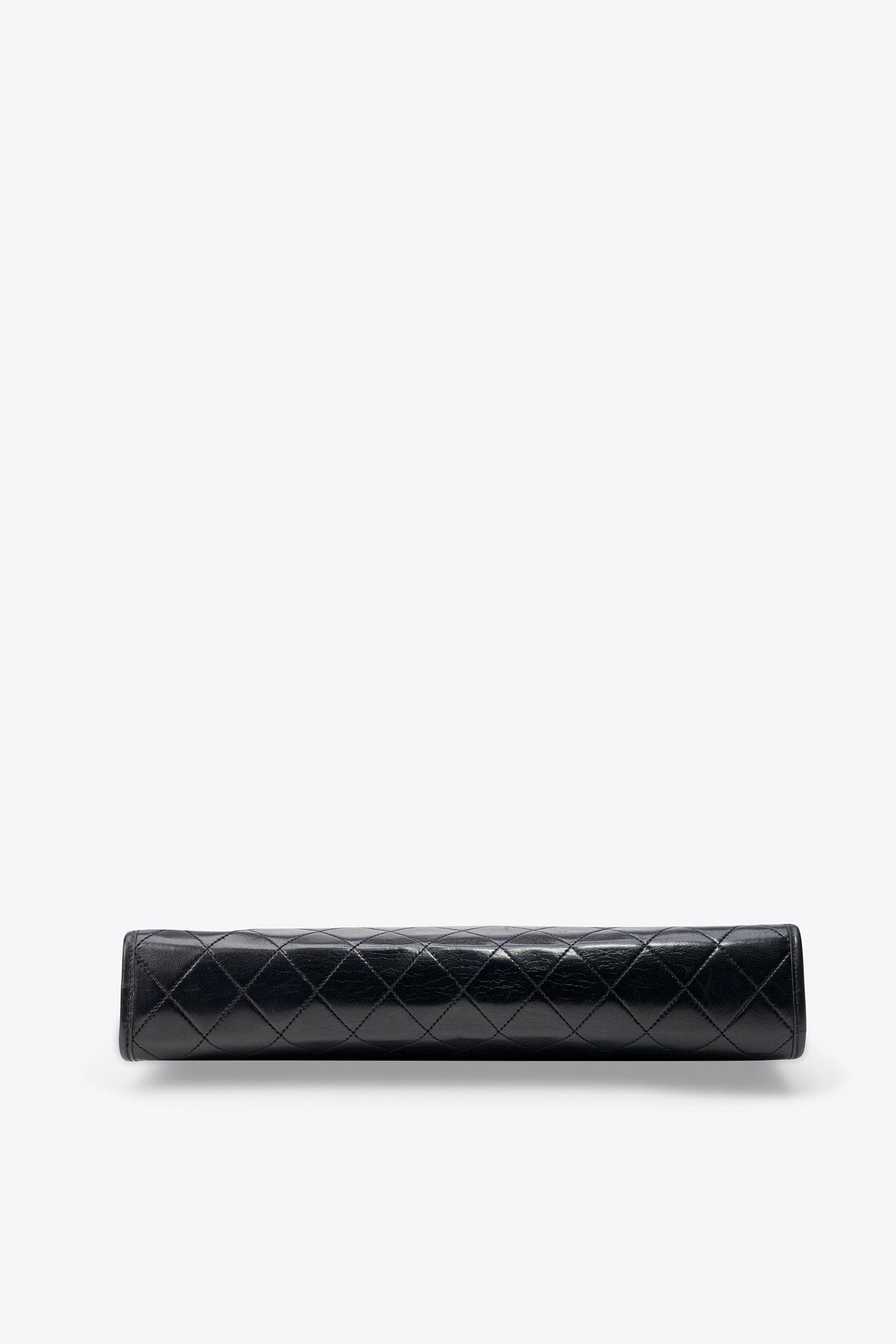 Vintage Chanel Black Leather Clutch Bag With Gold Hardware
