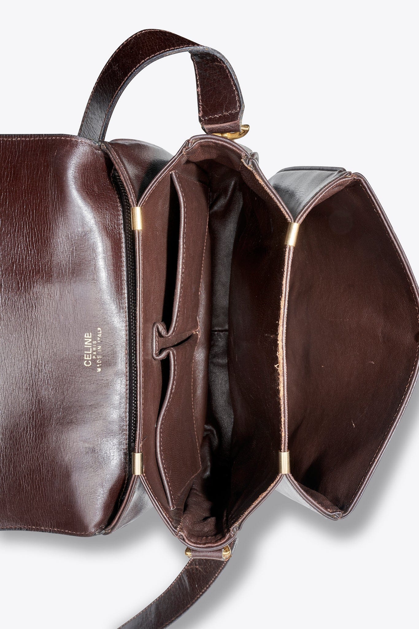 Vintage Celine Brown Leather Triomphe Box Bag