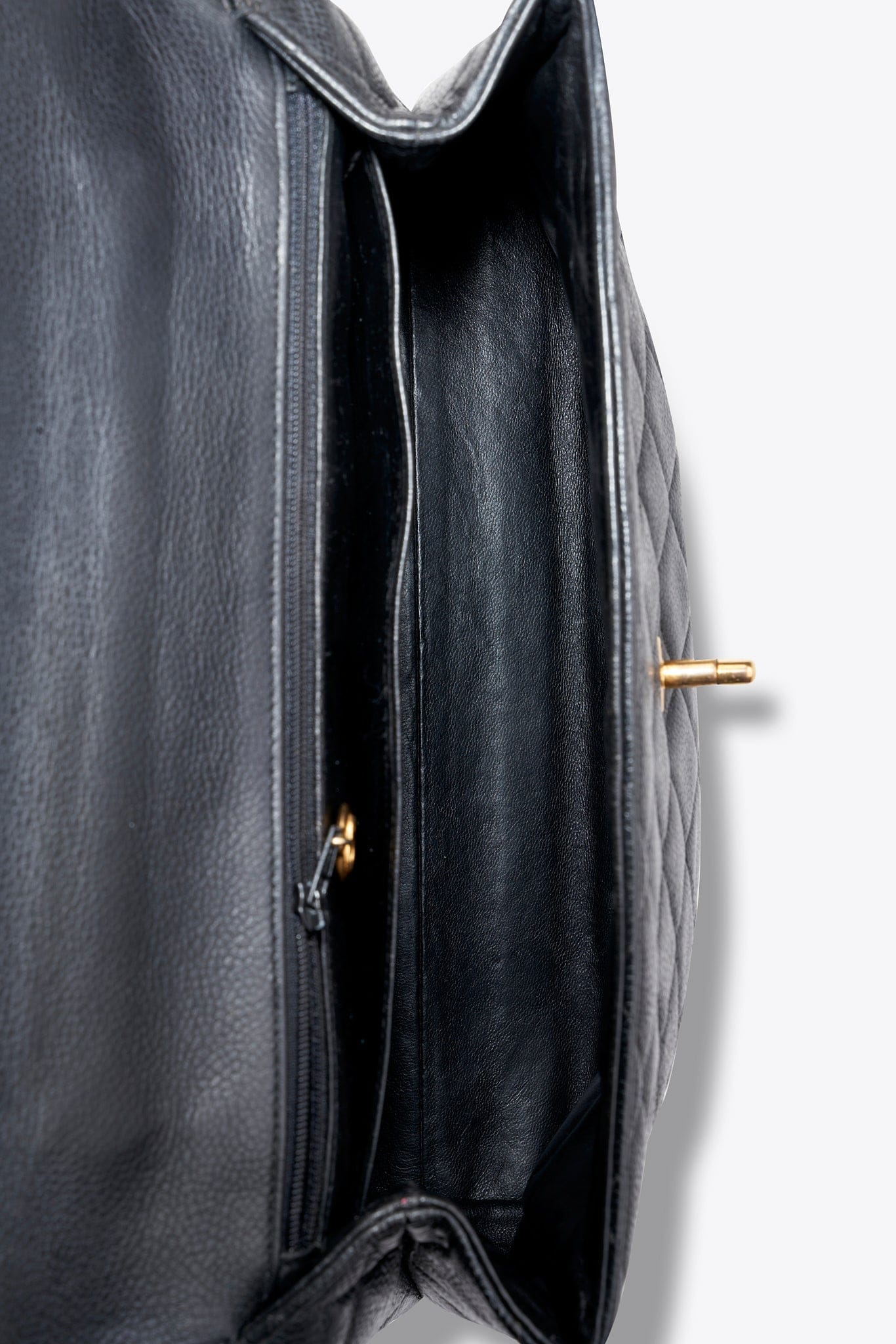 Vintage Chanel Kelly Top Handle Bag in Black Caviar Leather and 24K Gold Plated Hardware