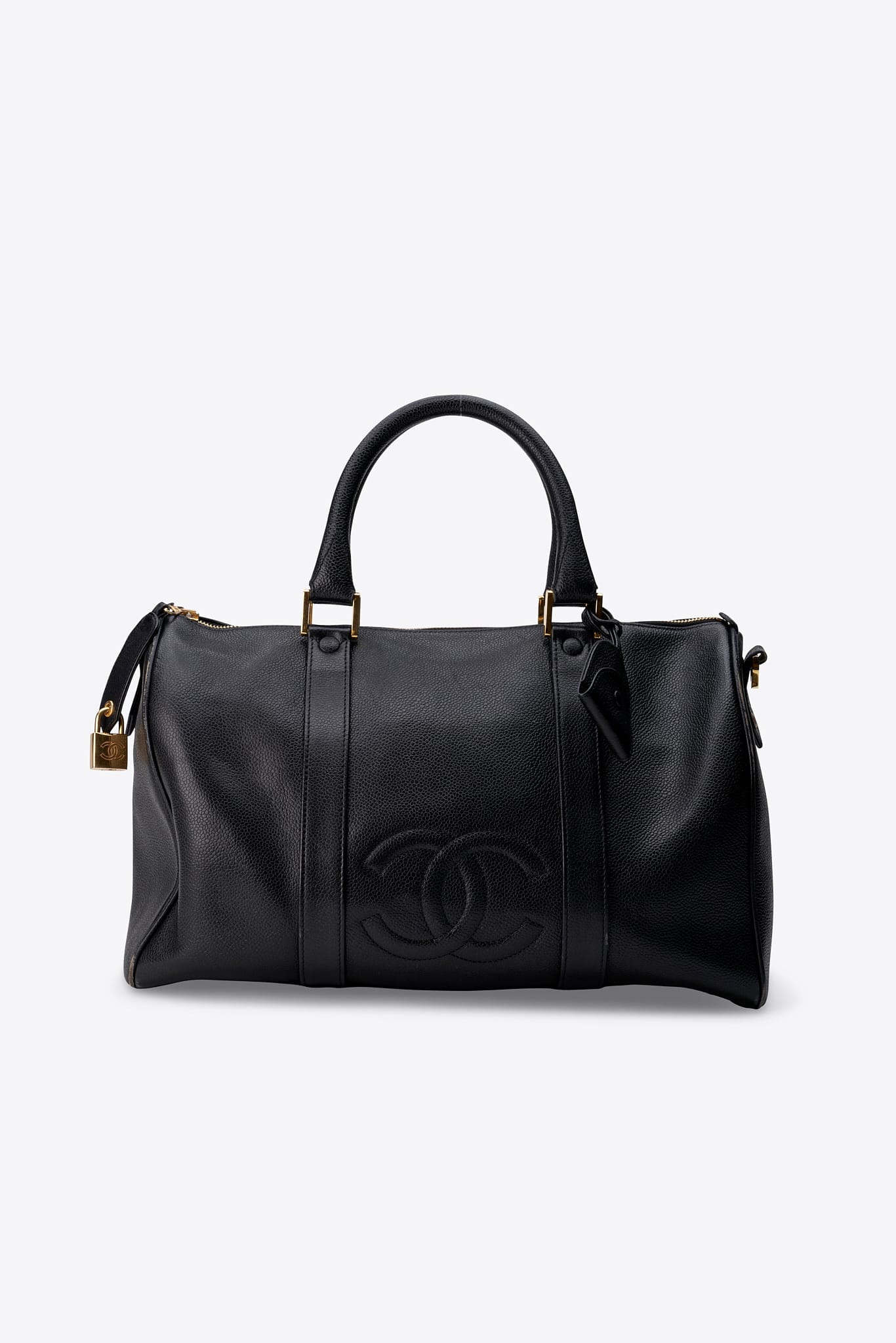 Vintage Chanel Boston Bag Black Caviar Leather With Gold Tone