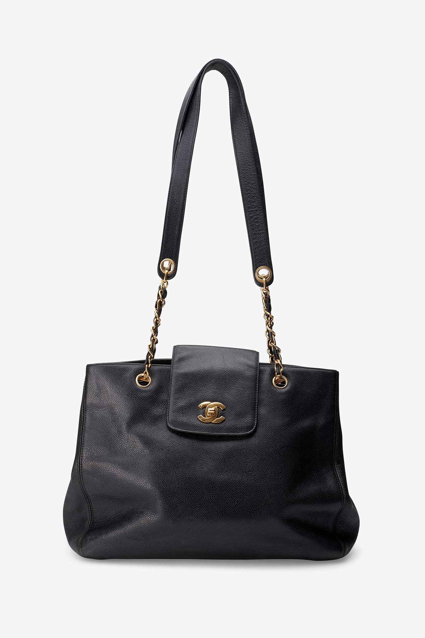 Vintage Chanel Supermodel Tote Bag Black Caviar Leather With 24k