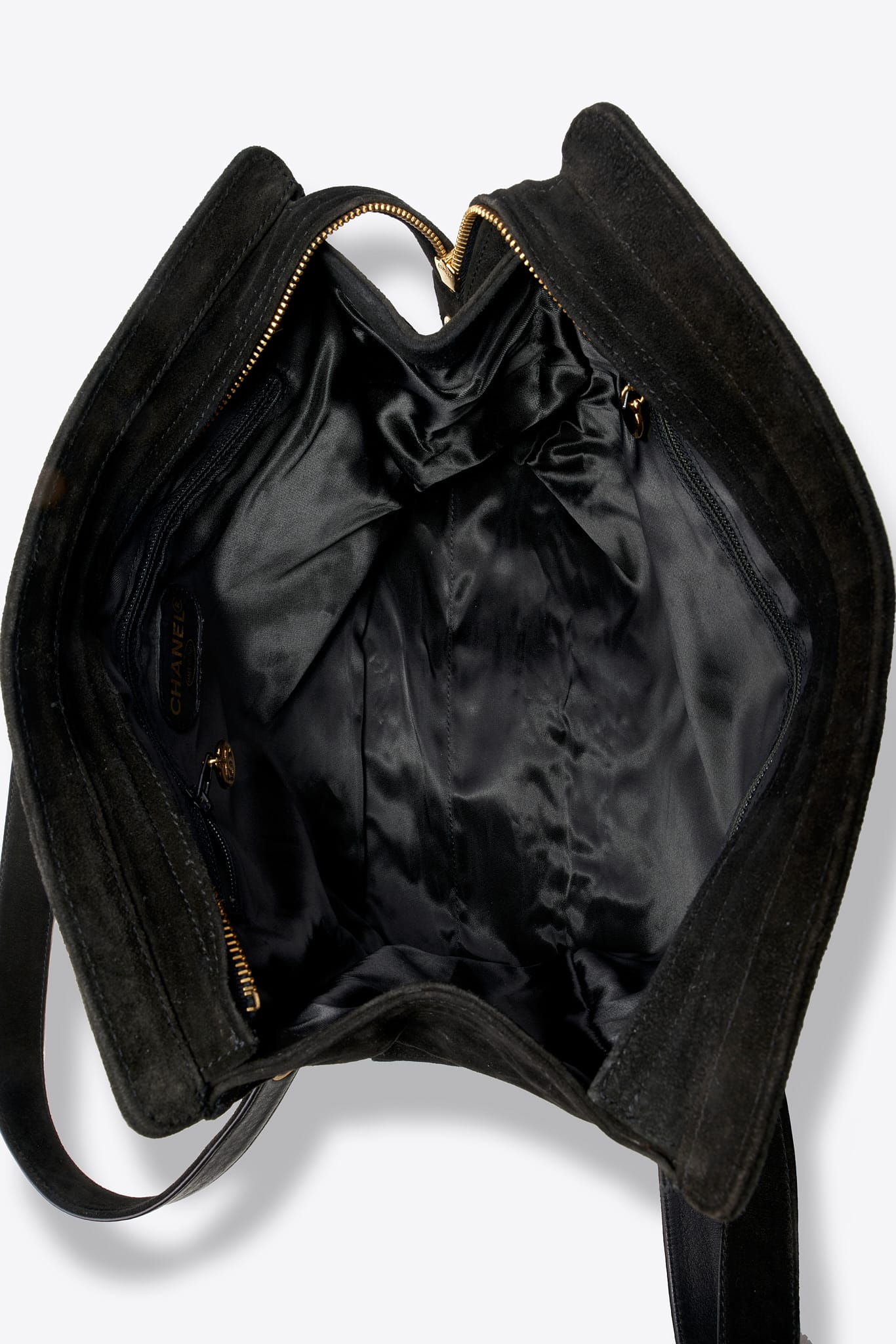 Vintage Chanel Black Suede CC Shoulder Bag