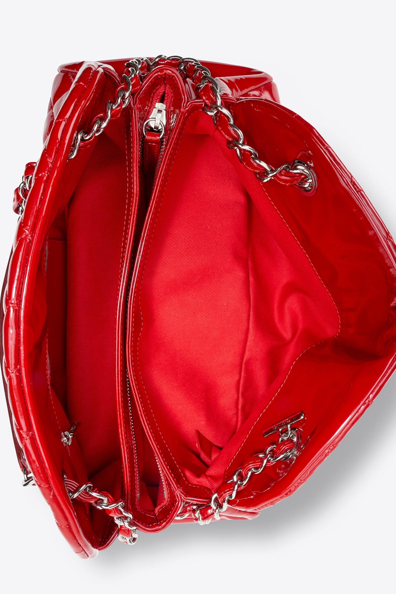 Vintage Chanel Mademoiselle Bowling Bag in Red Patent Leather