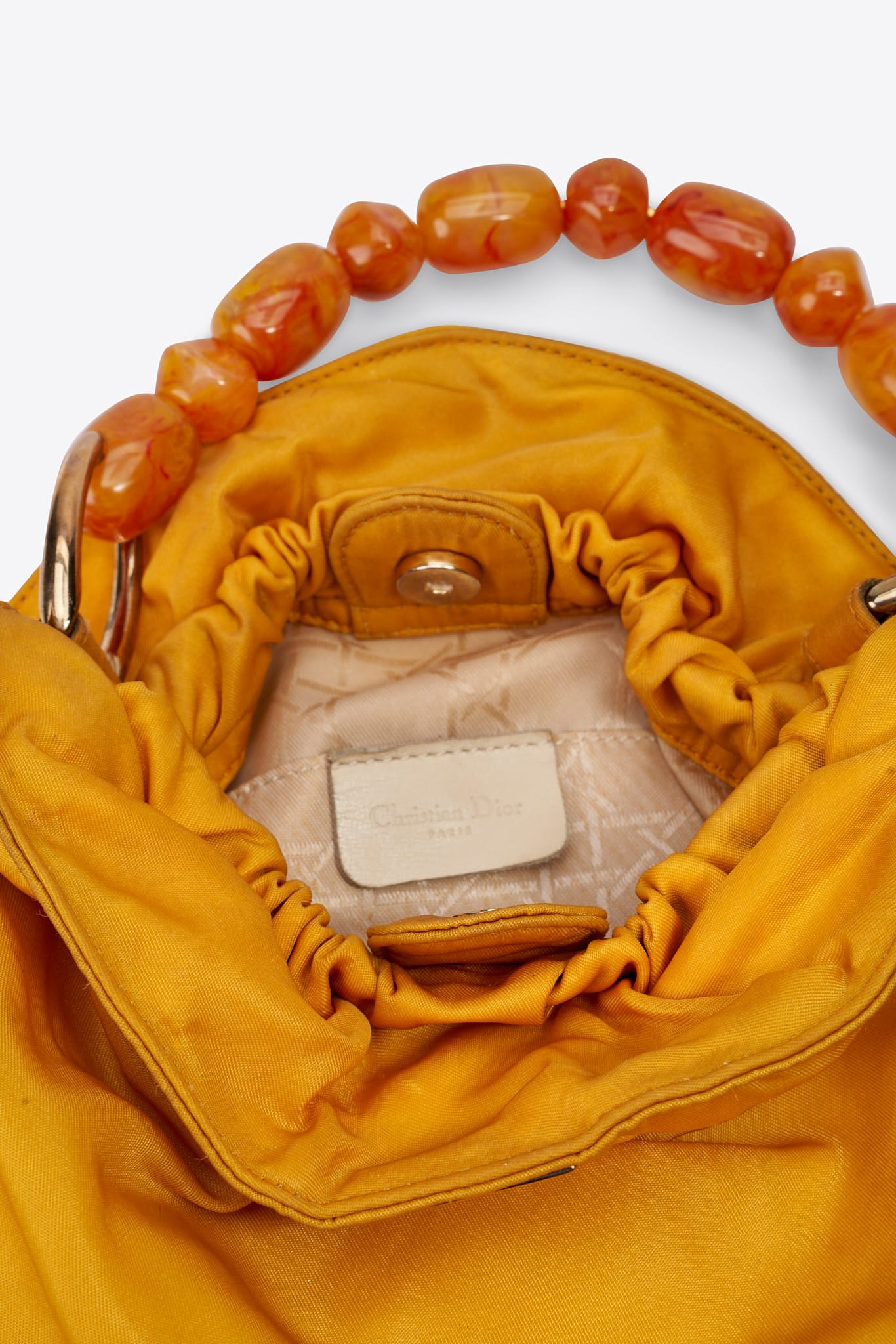 Vintage Christian Dior Mustard Satin Beaded Handle Bag