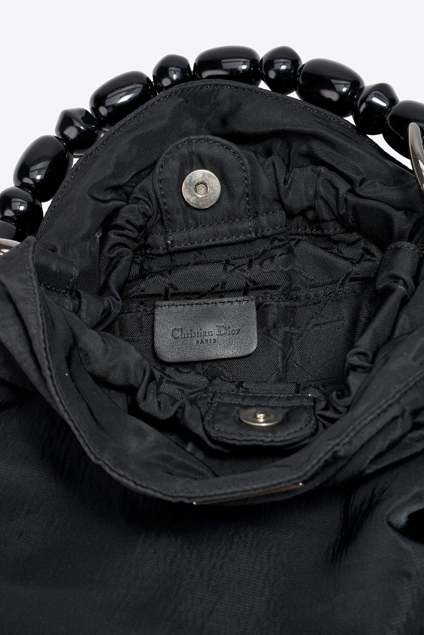 Vintage Christian Dior Black Satin Beaded Handle Bag