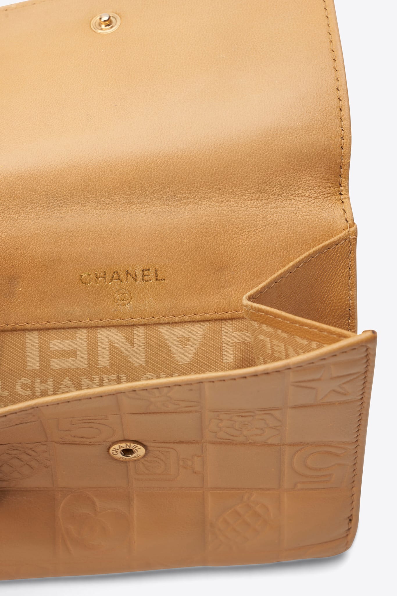 Chanel Beige Leather Camellia Embossed Wallet