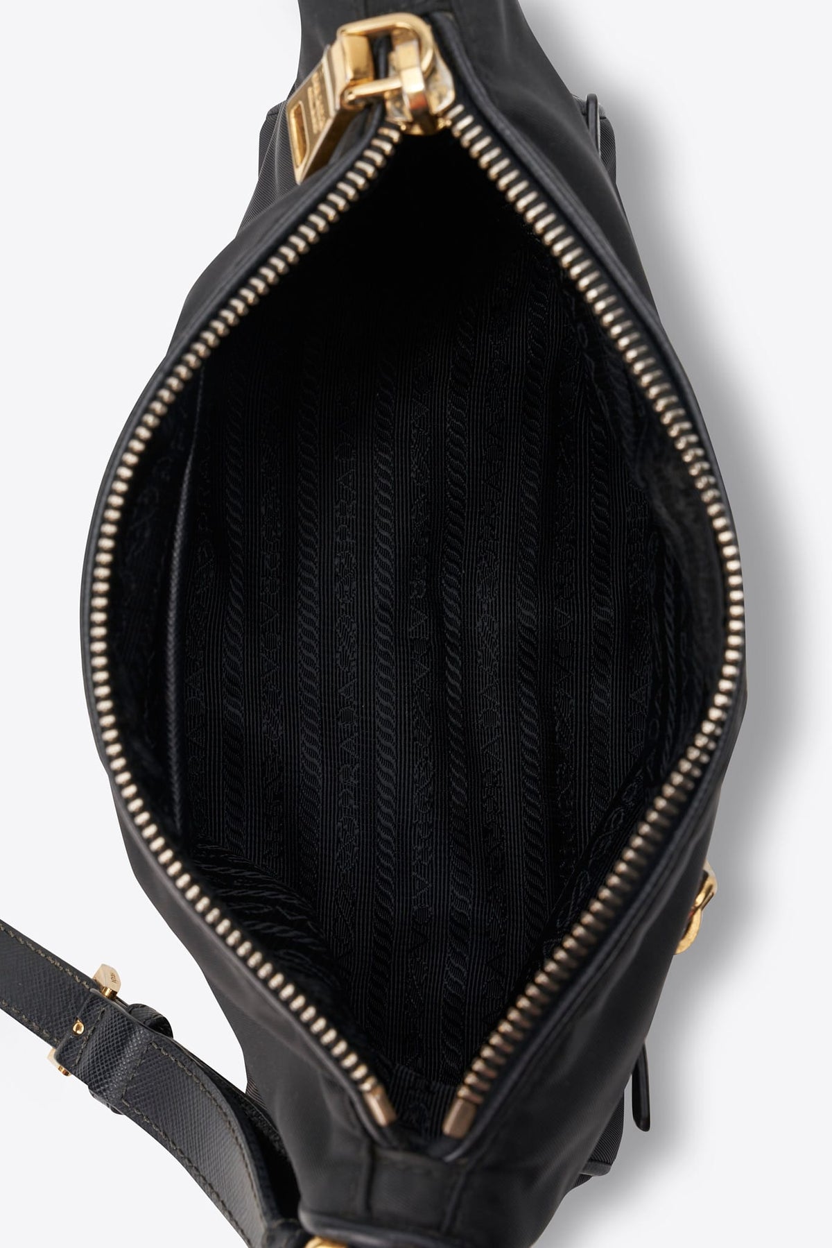 Vintage Prada Black Nylon Shoulder Bag With Gold Hardware