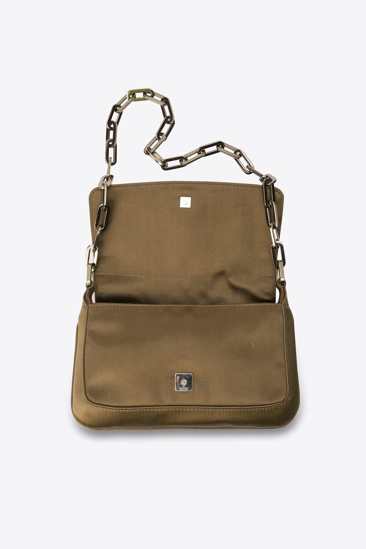Vintage Gucci Olive Satin Chain Shoulder Bag