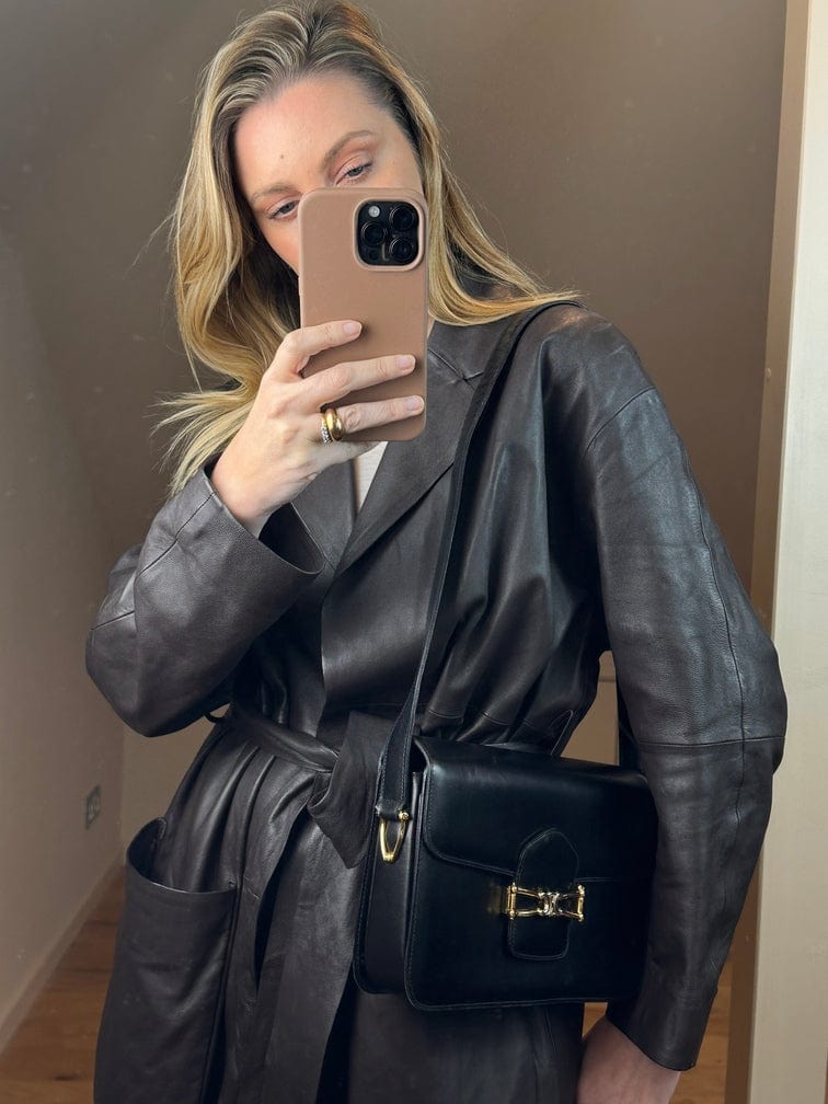 Vintage Celine Black Leather Triomphe Box Bag