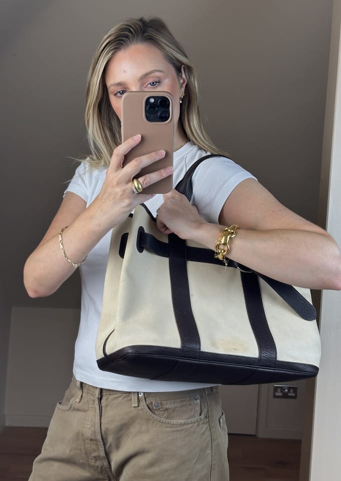 Vintage Hermes Ceinture Canvas and Leather Tote Bag