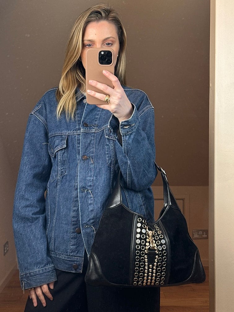 Vintage Tom Ford era Gucci Black Suede Studded Jackie Bag