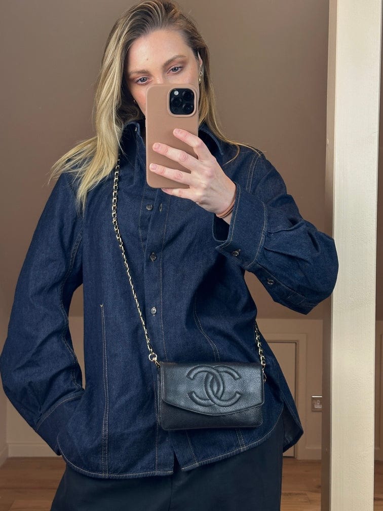 Vintage Chanel Black Caviar Leather Wallet