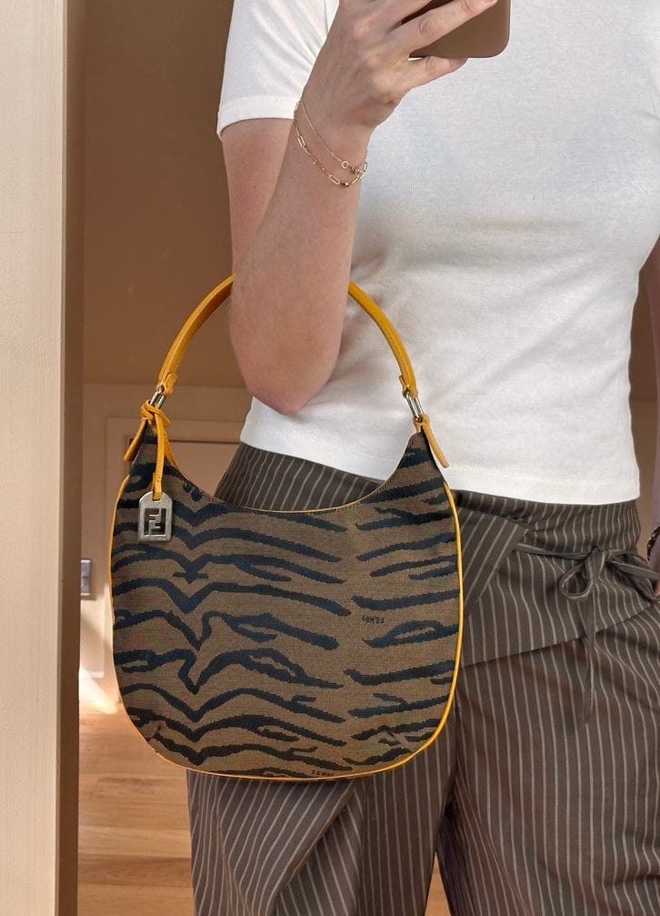 Fendi Vintage Tiger Print Canvas Shoulder Bag