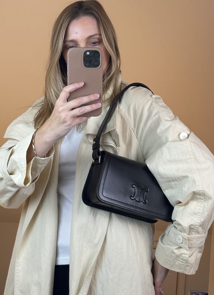 Vintage Celine Triomphe Dark Brown Leather Shoulder Bag