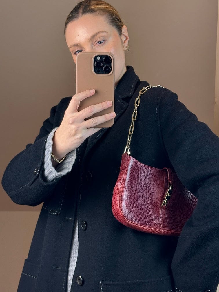 Vintage Gucci Red Lizard Chain Jackie Shoulder Bag - Tom Ford Era.