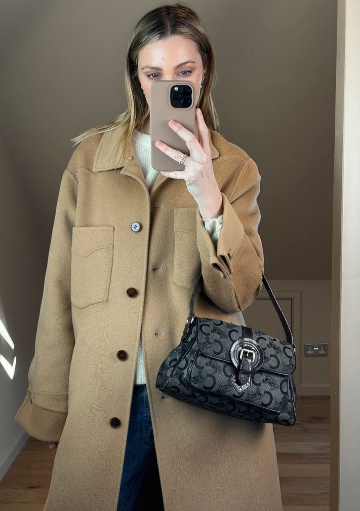 Vintage Celine Brown and Black Sulky Canvas Shoulder Bag