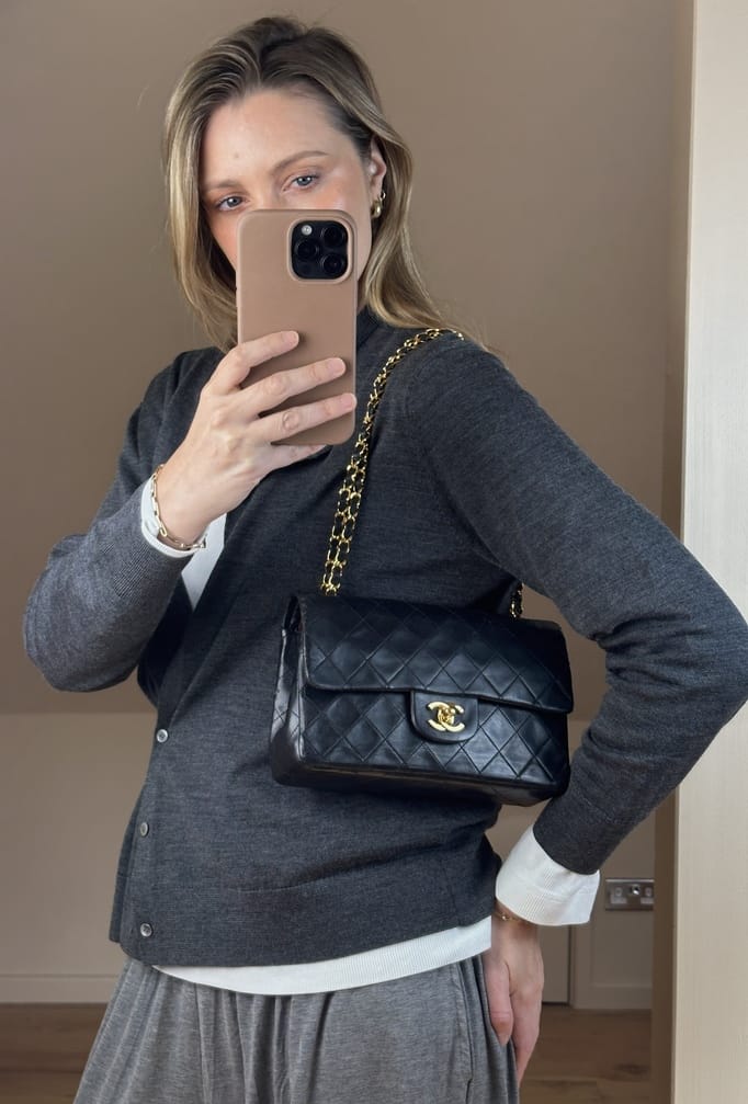 Vintage Chanel Small Double Flap Bag Black Quilted Leather with 24k Gold Plated Hardware
