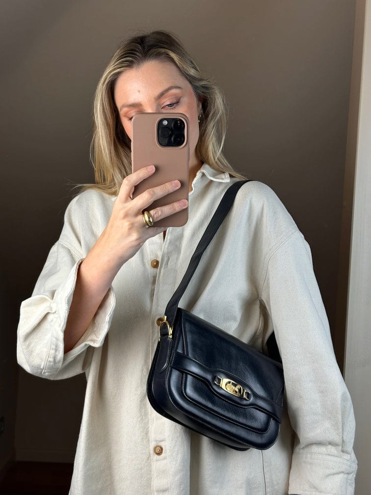 Vintage Celine Navy Leather Box Sulky Bag