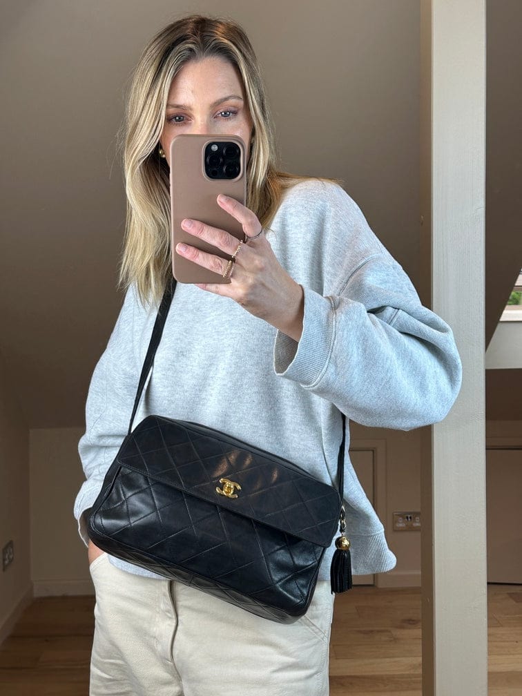 Chanel Quilted Black Camera Crossbody Bag