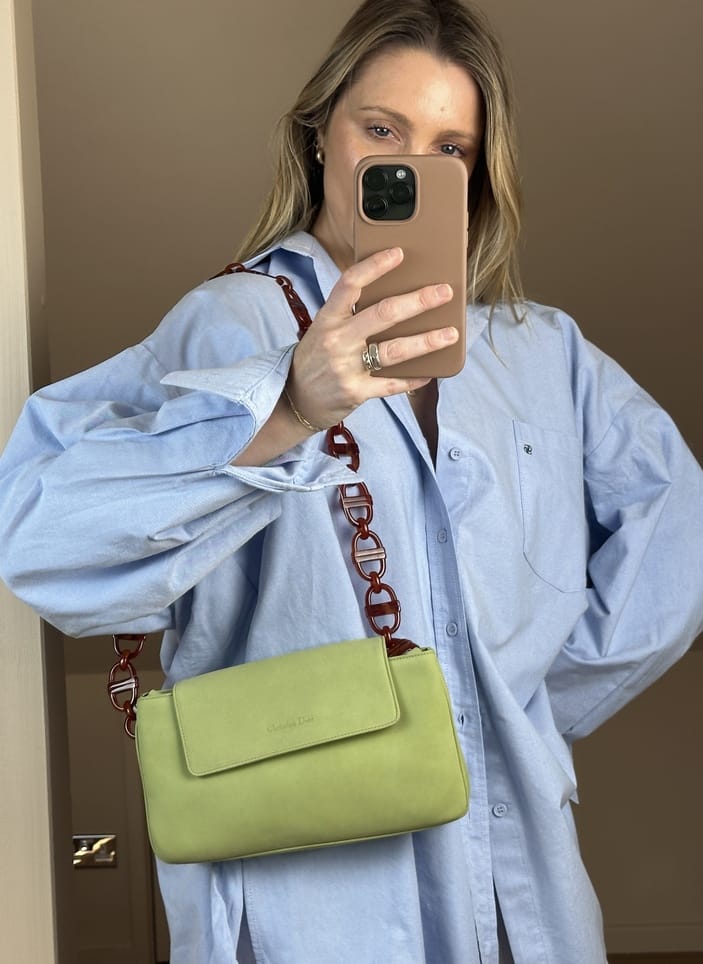 Vintage Christian Dior Green Nubuck Leather Shoulder Bag