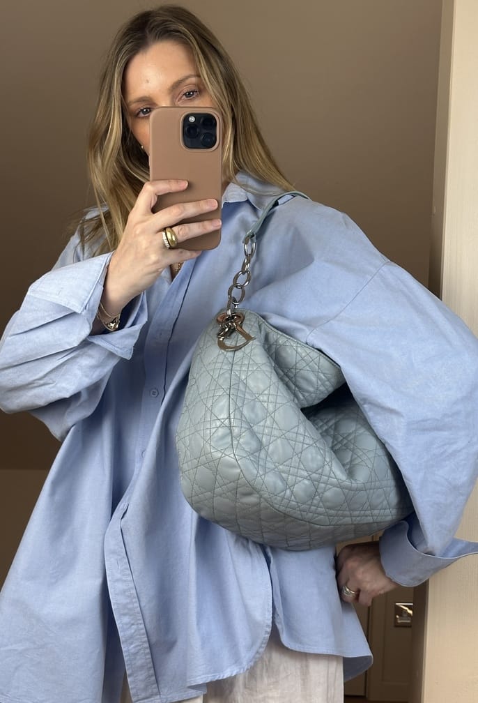 Vintage Dior Cannage Leather Shoulder Bag in Powder Blue