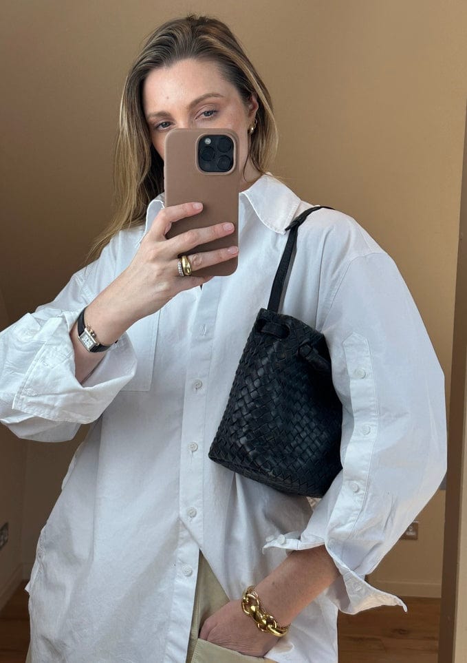 Vintage Bottega Veneta Black Intrecciato Leather Shoulder Bag